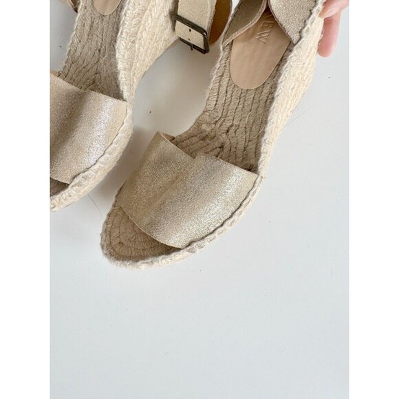 J CREW Corsica Gold Metallic Leather Platform Espadrilles Wedge Sandals, Size 6 - Picture 7 of 16